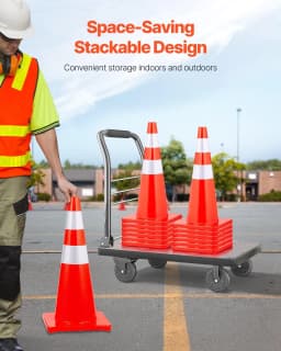 image-VEVOR Safety Cones, 28 in/73 cm Height, 12 PCS PVC Orange Traffic Cone with 2 Reflective Collars and Weighted Base, Used for Traffic Control, Driveway Road Parking and School Improvement