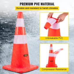 image-VEVOR Safety Cones, 28 in/73 cm Height, 12 PCS PVC Orange Traffic Cone with 2 Reflective Collars and Weighted Base, Used for Traffic Control, Driveway Road Parking and School Improvement