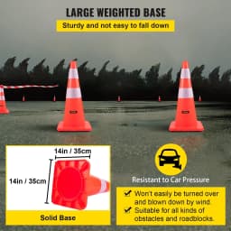 image-VEVOR Safety Cones, 28 in/73 cm Height, 12 PCS PVC Orange Traffic Cone with 2 Reflective Collars and Weighted Base, Used for Traffic Control, Driveway Road Parking and School Improvement