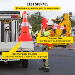 image-VEVOR Safety Cones, 28 in/73 cm Height, 12 PCS PVC Orange Traffic Cone with 2 Reflective Collars and Weighted Base, Used for Traffic Control, Driveway Road Parking and School Improvement