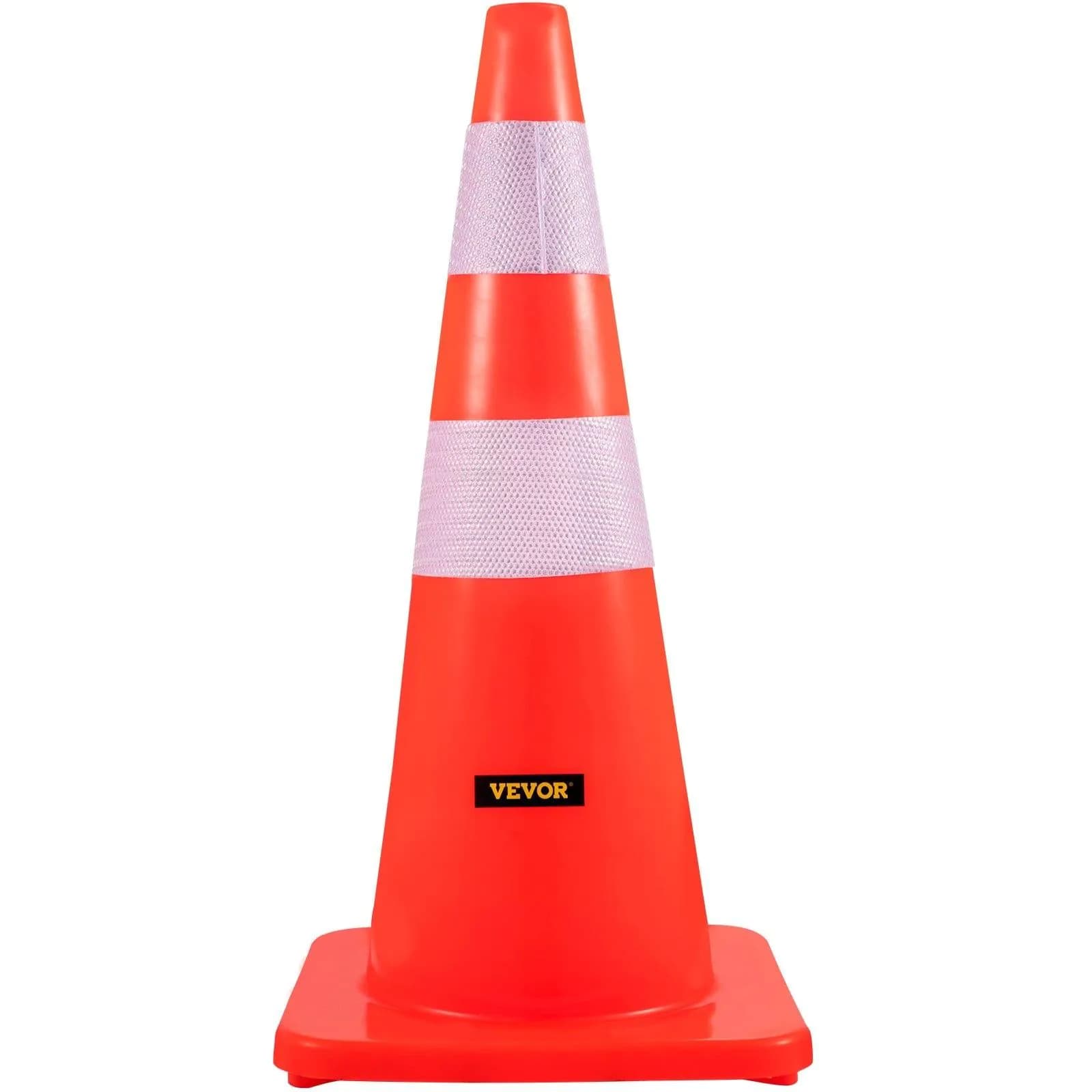 image-VEVOR Safety Cones, 28 in/73 cm Height, 12 PCS PVC Orange Traffic Cone with 2 Reflective Collars and Weighted Base, Used for Traffic Control, Driveway Road Parking and School Improvement