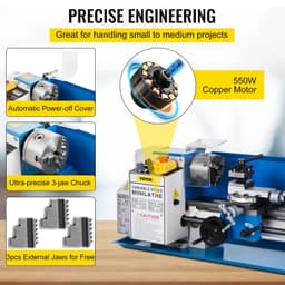image-VEVOR Metal Lathe 7"x12",Precision Bench Top Mini Metal Lathe 550W, Metal Lathe Variable Speed 50-2500 RPM Nylon Gear With A Movable Lamp for Precision Parts Processing