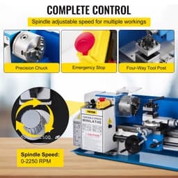 image-VEVOR Metal Lathe 7"x12",Precision Bench Top Mini Metal Lathe 550W, Metal Lathe Variable Speed 50-2500 RPM Nylon Gear With A Movable Lamp for Precision Parts Processing