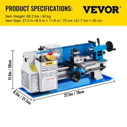 image-VEVOR Metal Lathe 7"x12",Precision Bench Top Mini Metal Lathe 550W, Metal Lathe Variable Speed 50-2500 RPM Nylon Gear With A Movable Lamp for Precision Parts Processing