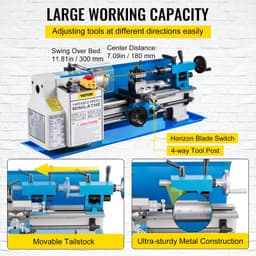 image-VEVOR Metal Lathe 7"x12",Precision Bench Top Mini Metal Lathe 550W, Metal Lathe Variable Speed 50-2500 RPM Nylon Gear With A Movable Lamp for Precision Parts Processing
