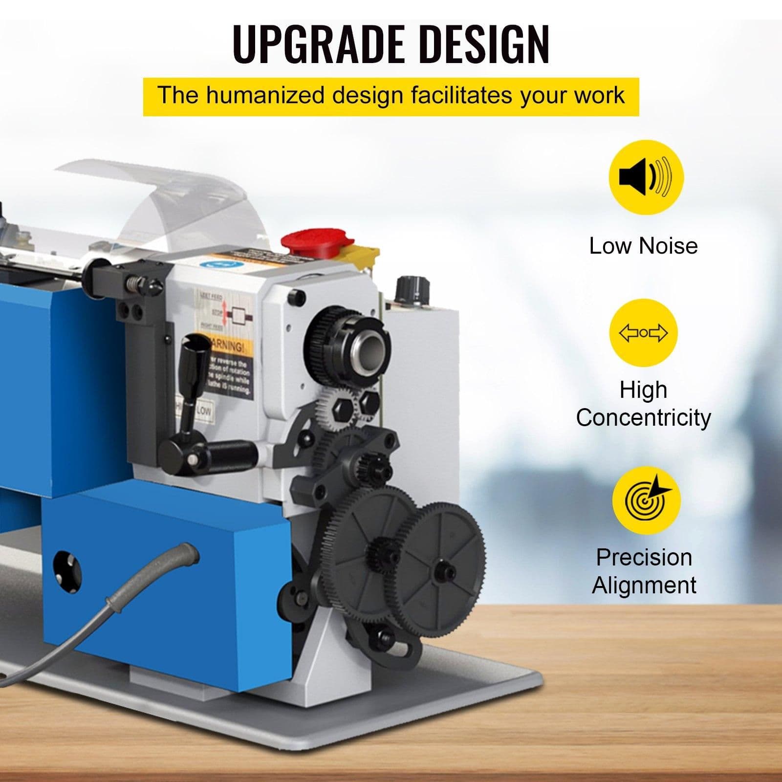 image-VEVOR Metal Lathe 7"x12",Precision Bench Top Mini Metal Lathe 550W, Metal Lathe Variable Speed 50-2500 RPM Nylon Gear With A Movable Lamp for Precision Parts Processing