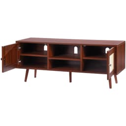 image-VEVOR Rattan TV Stand, Boho TV Cabinet for 55 inch TV, Mid Century Modern TV Stand, Rattan TV Console with Adjustable Shelfs for Living Room, Media Room, Walnut