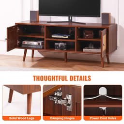 image-VEVOR Rattan TV Stand, Boho TV Cabinet for 55 inch TV, Mid Century Modern TV Stand, Rattan TV Console with Adjustable Shelfs for Living Room, Media Room, Walnut