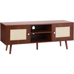 image-VEVOR Rattan TV Stand, Boho TV Cabinet for 55 inch TV, Mid Century Modern TV Stand, Rattan TV Console with Adjustable Shelfs for Living Room, Media Room, Walnut