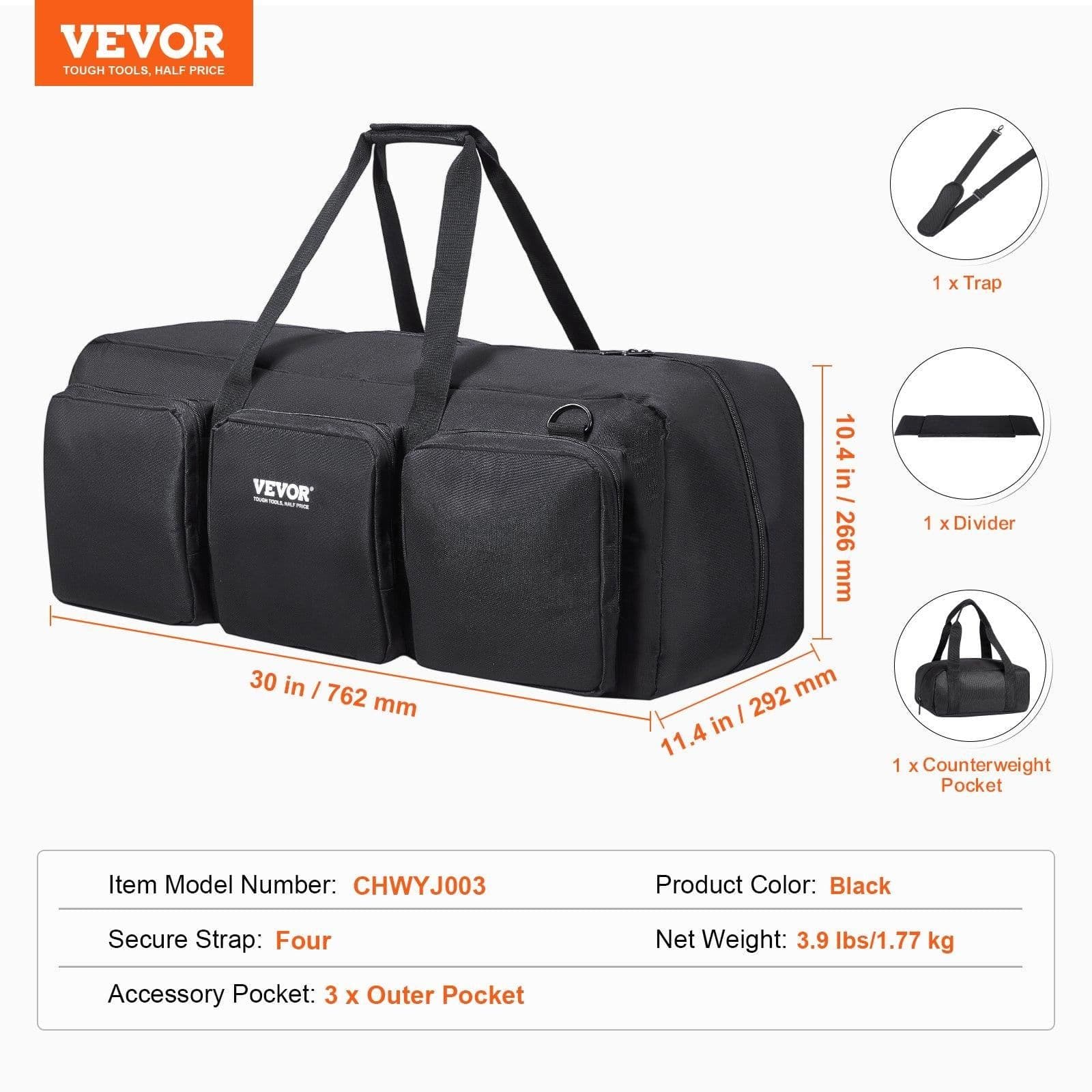 image-VEVOR Telescope Case, 30”, Telescope Storage Bag with Fixed Buckles, Multi-Pocket & Detachable Divider, Shock-Absorbent Telescope Travel Carrying Case for Optical Tube & Tripod, Counterweight Pocket