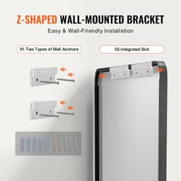 image-VEVOR Wall Mounted Makeup Mirror, 0.15" Thick, 36" x 72" Mirror with Aluminium Alloy Frame & Explosion-Proof Film, Scratch-Resistant Mirror with Z-Shaped Bracket, Fit for Bathroom/Bedroom/Living Room