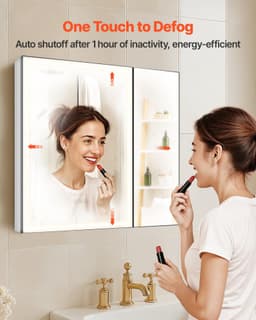 image-VEVOR Lighted Medicine Cabinet with Mirror, 30 x 28 in Recessed or Wall Mount, 3 Color Dimmable LED Bathroom Medicine Cabinet with HD Tempered Glass Mirror, Adjustable Shelves, Memory Defog Function