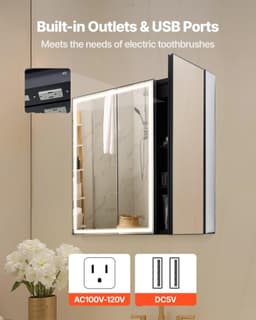 image-VEVOR Lighted Medicine Cabinet with Mirror, 30 x 28 in Recessed or Wall Mount, 3 Color Dimmable LED Bathroom Medicine Cabinet with HD Tempered Glass Mirror, Adjustable Shelves, Memory Defog Function