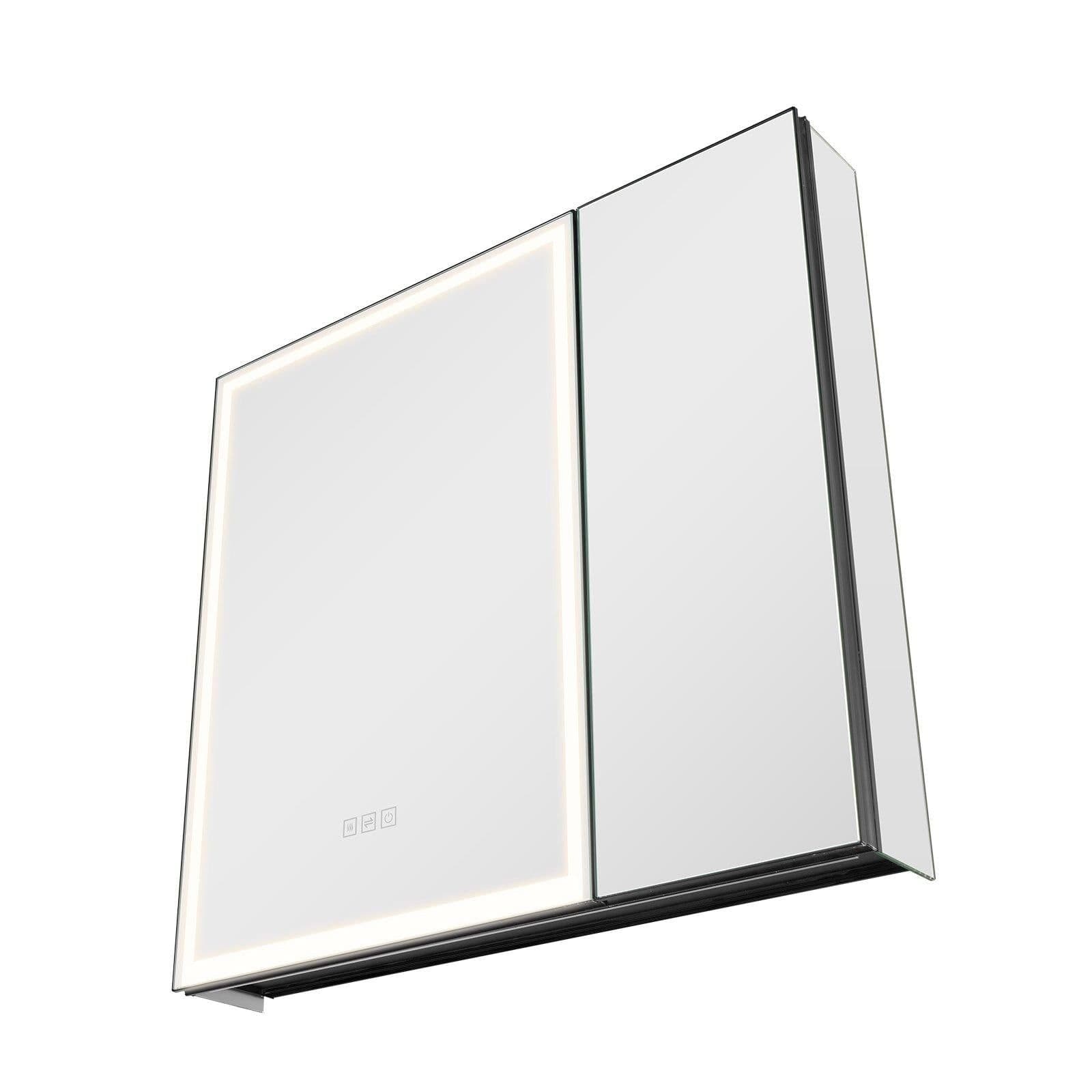 image-VEVOR Lighted Medicine Cabinet with Mirror, 30 x 28 in Recessed or Wall Mount, 3 Color Dimmable LED Bathroom Medicine Cabinet with HD Tempered Glass Mirror, Adjustable Shelves, Memory Defog Function