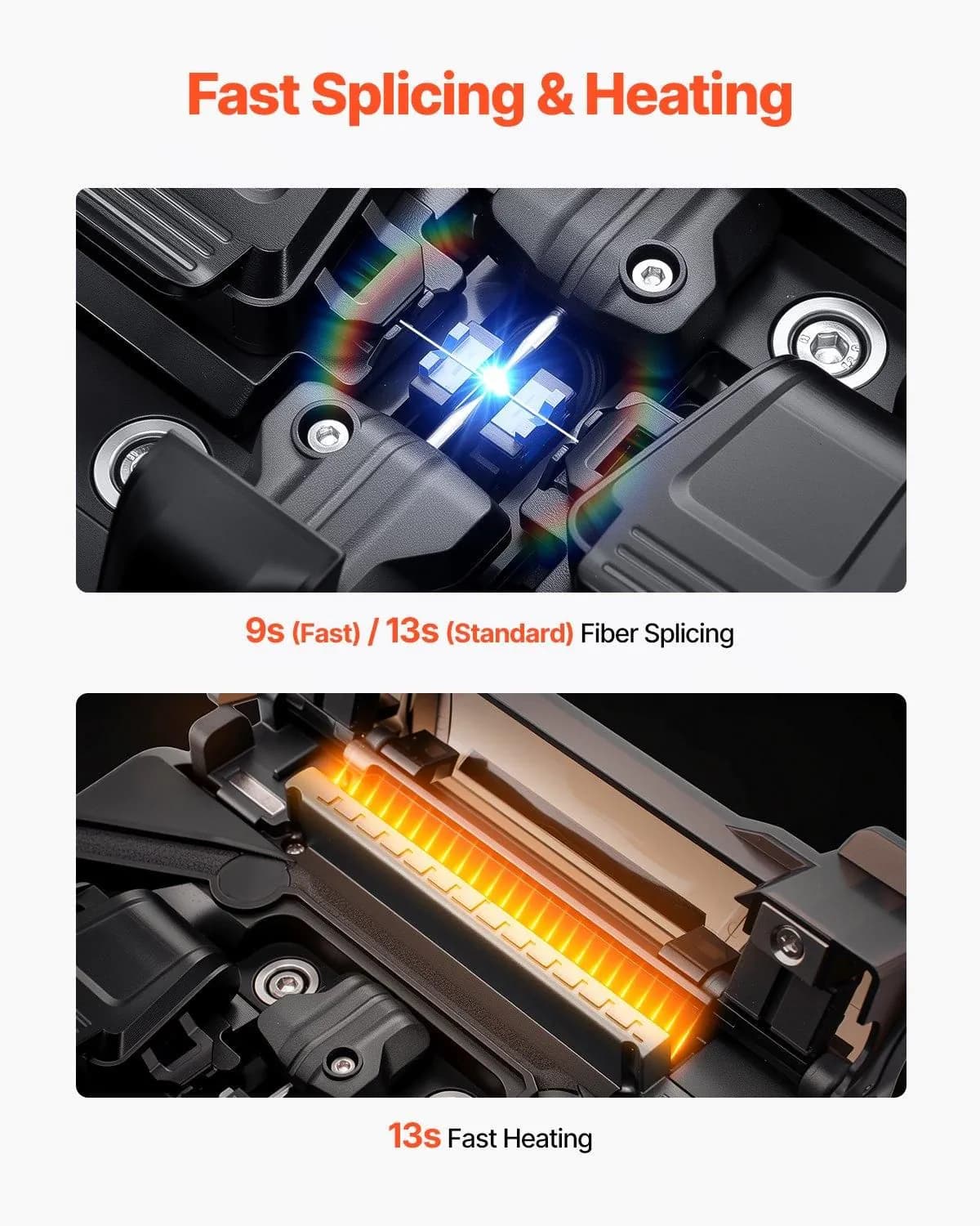 image-VEVOR Fiber Fusion Splicer 6 Motors, Core & Clad Alignment Fibers Optic Splicer with 6s Fast Splicing and 13s Heating, 5" Touch Screen, 3 in 1 Fiber Holder, 7800mAh Battery for SM MM DS NZDS Fibers