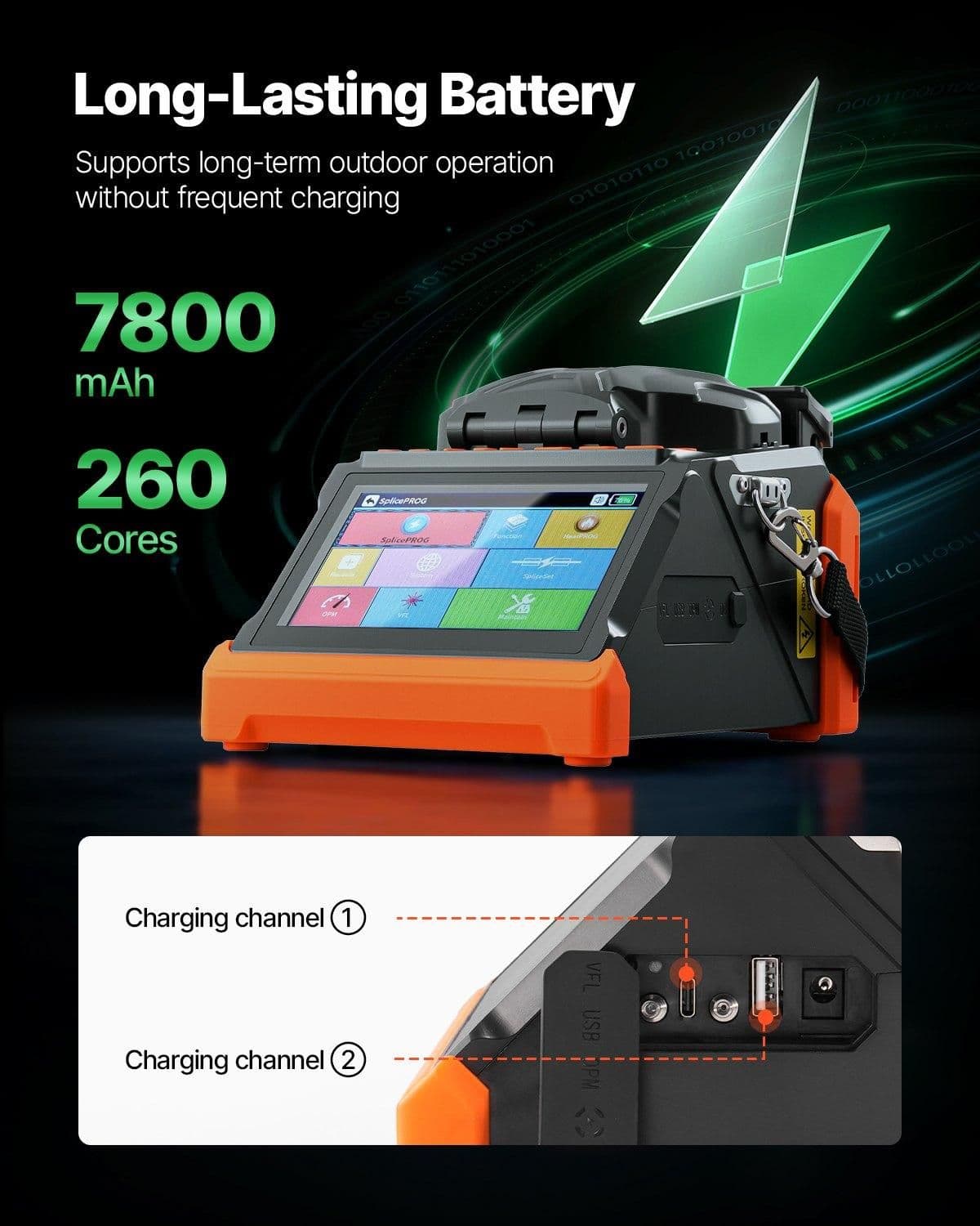 image-VEVOR Fiber Fusion Splicer 6 Motors, Core & Clad Alignment Fibers Optic Splicer with 6s Fast Splicing and 13s Heating, 5" Touch Screen, 3 in 1 Fiber Holder, 7800mAh Battery for SM MM DS NZDS Fibers