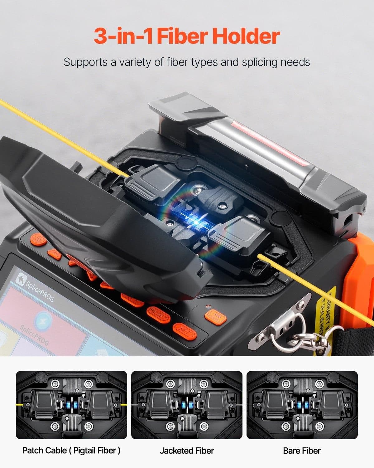image-VEVOR Fiber Fusion Splicer 6 Motors, Core & Clad Alignment Fibers Optic Splicer with 6s Fast Splicing and 13s Heating, 5" Touch Screen, 3 in 1 Fiber Holder, 7800mAh Battery for SM MM DS NZDS Fibers