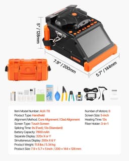 image-VEVOR Fiber Fusion Splicer 6 Motors, Core & Clad Alignment Fibers Optic Splicer with 6s Fast Splicing and 13s Heating, 5" Touch Screen, 3 in 1 Fiber Holder, 7800mAh Battery for SM MM DS NZDS Fibers
