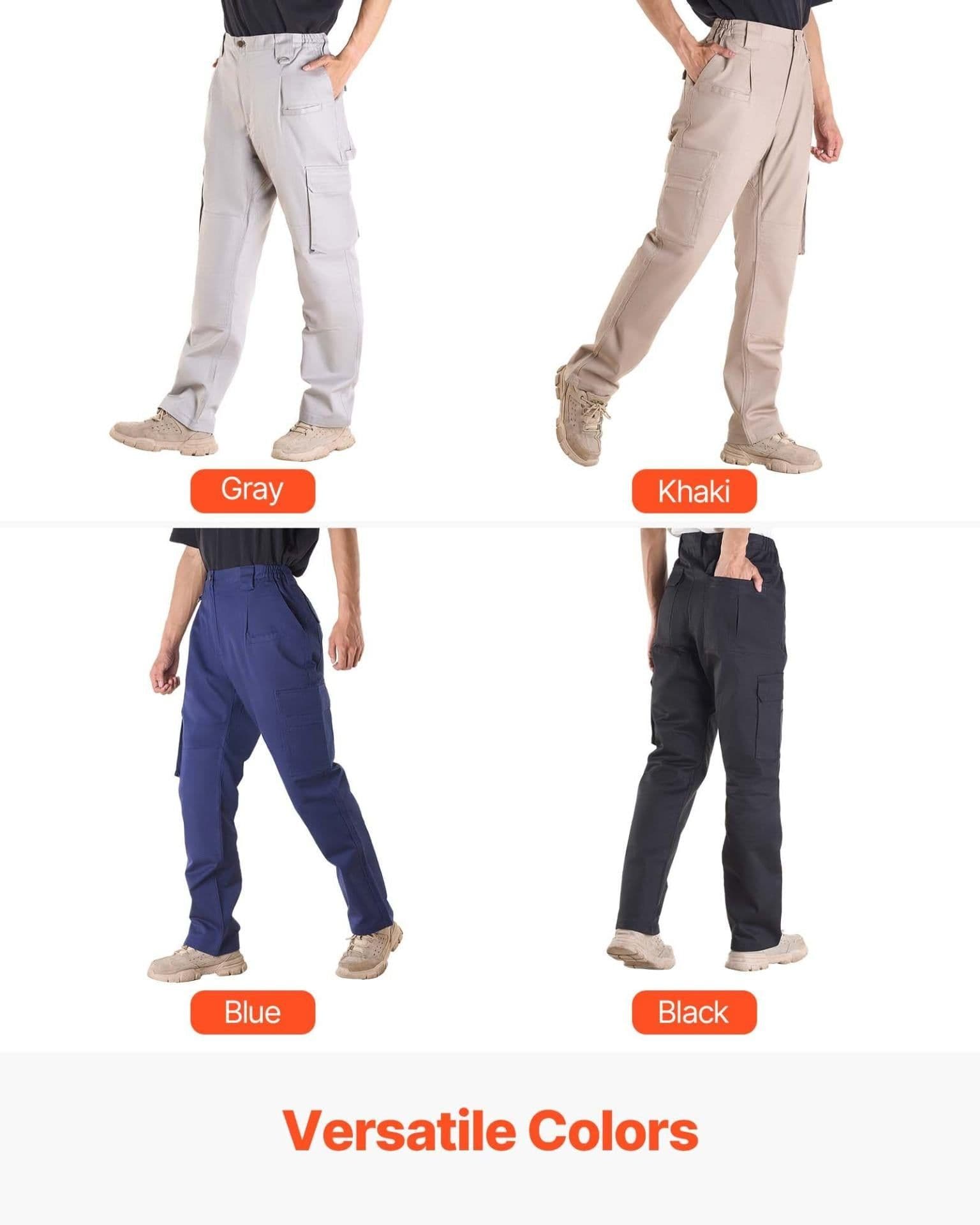 image-VEVOR FR Pants for Men, 9 oz 100% Cotton, Flame-Resistant Cargo Pants with Multi-Pockets and Elastic Waist, Reinforced Tear-proof Stitching, Ideal for Welding Work and Casual Wear, L Size, Gray