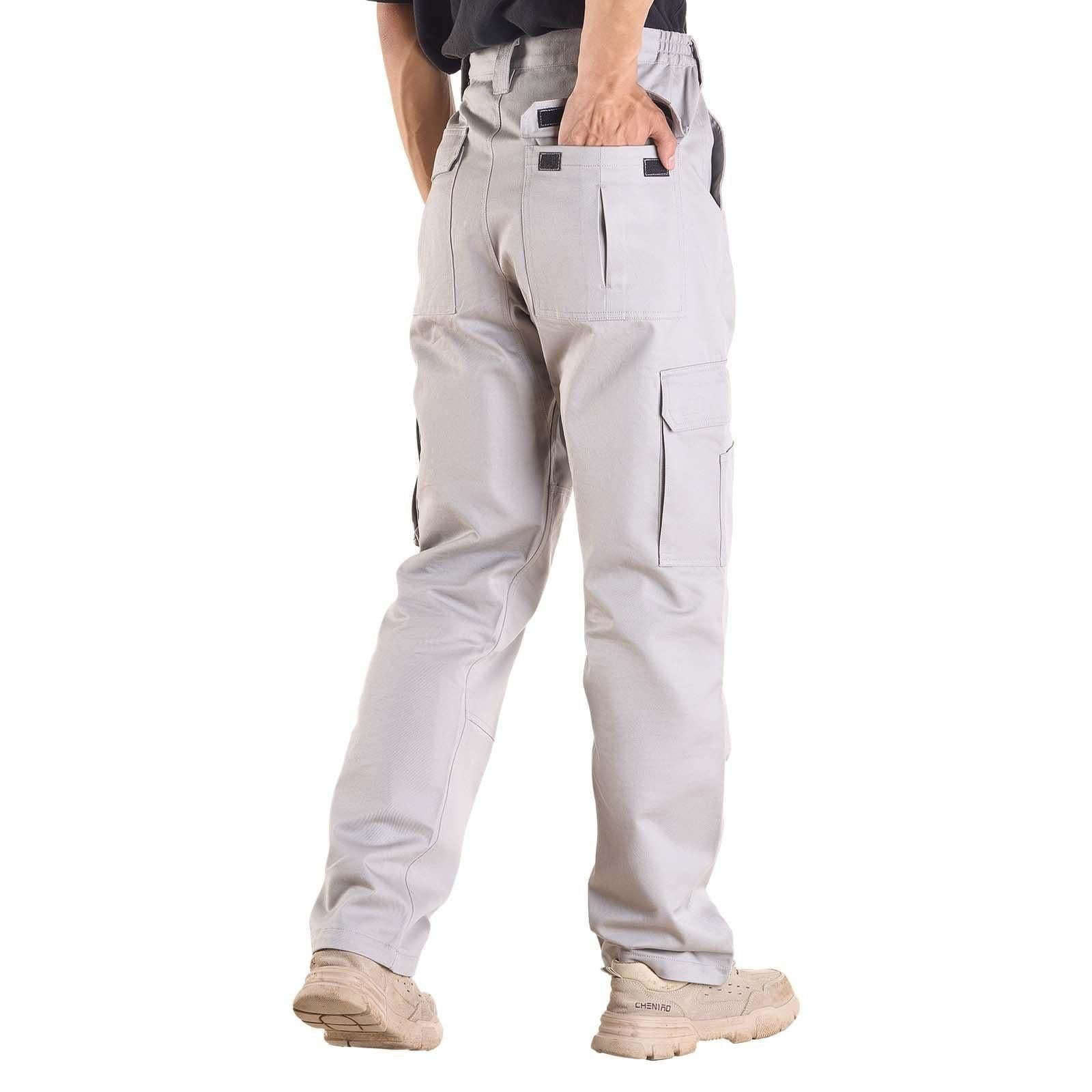 image-VEVOR FR Pants for Men, 9 oz 100% Cotton, Flame-Resistant Cargo Pants with Multi-Pockets and Elastic Waist, Reinforced Tear-proof Stitching, Ideal for Welding Work and Casual Wear, L Size, Gray