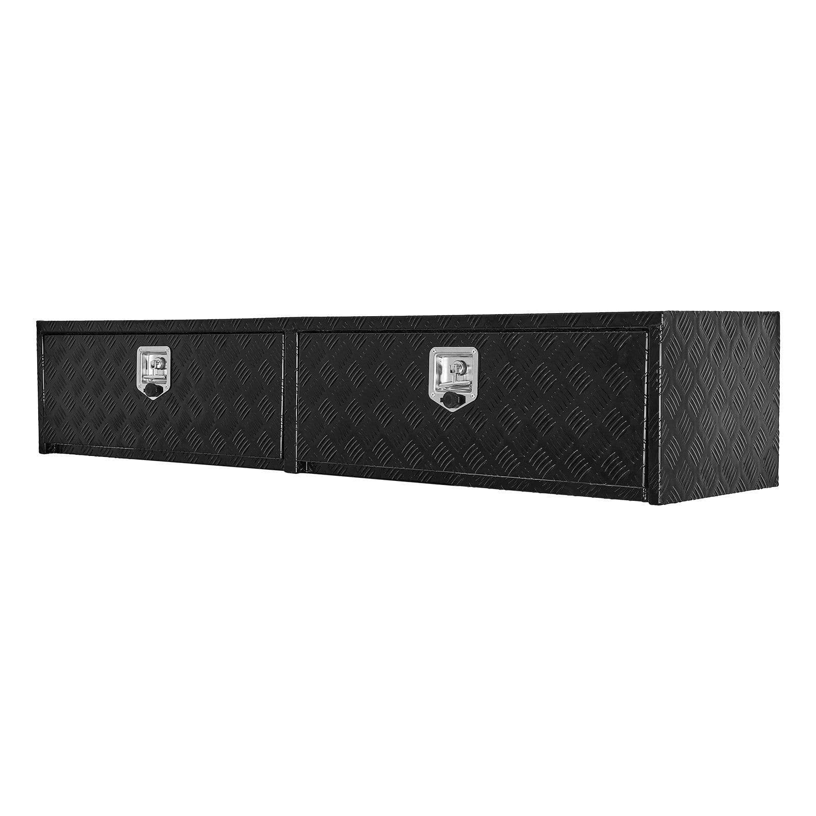 image-VEVOR Truck Tool Box, 72 x 13 x 16 Inch, Black Aluminum Tread Topsider Toolbox with Dual Drop Doors, Heavy Duty Lockable Storage and Organization Box with Latch, Corrosion-Resistant, for Truck Bed