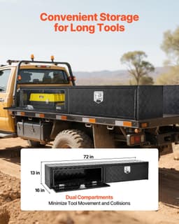 image-VEVOR Truck Tool Box, 72 x 13 x 16 Inch, Black Aluminum Tread Topsider Toolbox with Dual Drop Doors, Heavy Duty Lockable Storage and Organization Box with Latch, Corrosion-Resistant, for Truck Bed