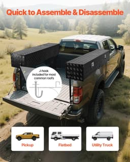 image-VEVOR Truck Tool Box, 72 x 13 x 16 Inch, Black Aluminum Tread Topsider Toolbox with Dual Drop Doors, Heavy Duty Lockable Storage and Organization Box with Latch, Corrosion-Resistant, for Truck Bed