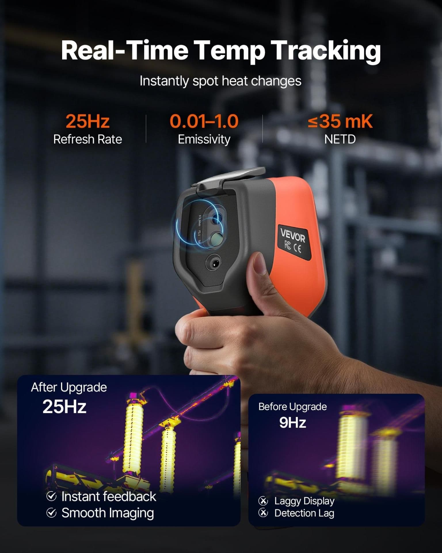 image-VEVOR Thermal Camera, 256 x 192 IR Resolution, Handheld Thermal Imaging Camera with 2MP Visual Camera, 25HZ Refresh Rate Infrared Imager with 3.5-Inch Touch Screen, -4°F to 1022°F, WIFI Supported
