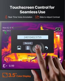 image-VEVOR Thermal Camera, 256 x 192 IR Resolution, Handheld Thermal Imaging Camera with 2MP Visual Camera, 25HZ Refresh Rate Infrared Imager with 3.5-Inch Touch Screen, -4°F to 1022°F, WIFI Supported