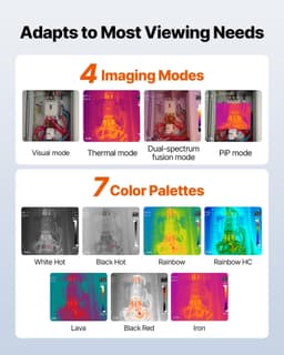 image-VEVOR Thermal Camera, 256 x 192 IR Resolution, Handheld Thermal Imaging Camera with 2MP Visual Camera, 25HZ Refresh Rate Infrared Imager with 3.5-Inch Touch Screen, -4°F to 1022°F, WIFI Supported