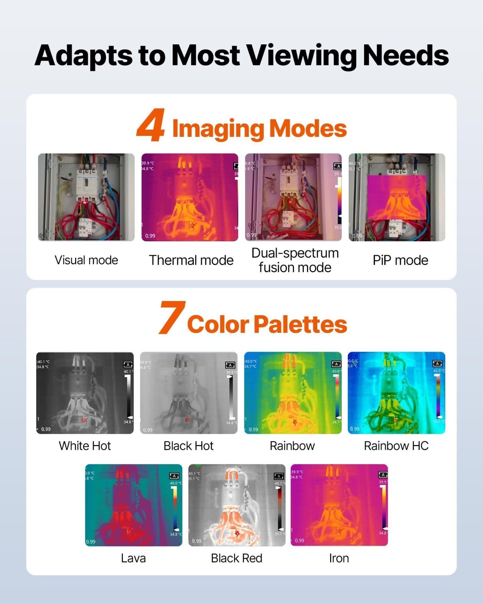 image-VEVOR Thermal Camera, 256 x 192 IR Resolution, Handheld Thermal Imaging Camera with 2MP Visual Camera, 25HZ Refresh Rate Infrared Imager with 3.5-Inch Touch Screen, -4°F to 1022°F, WIFI Supported