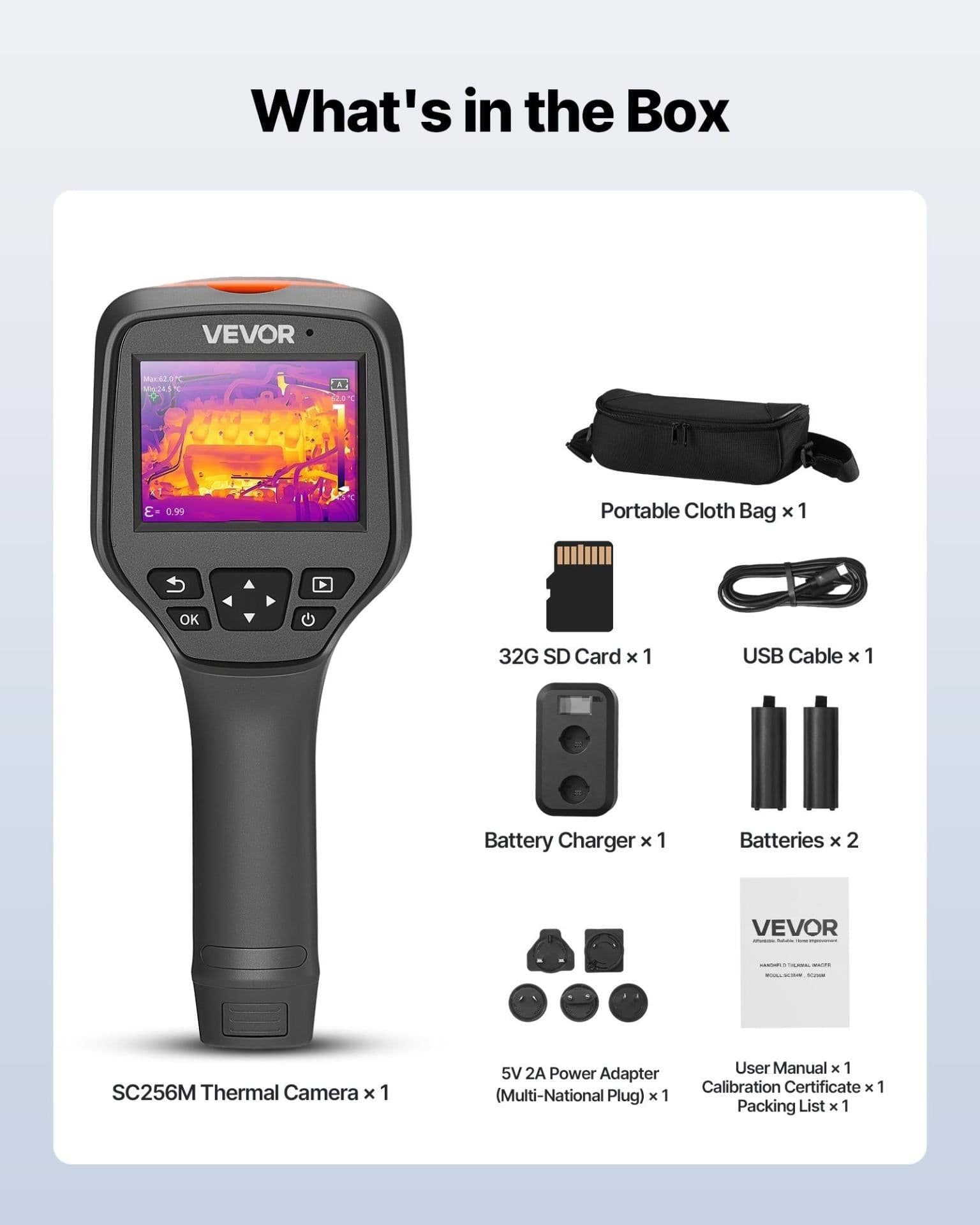 image-VEVOR Thermal Camera, 256 x 192 IR Resolution, Handheld Thermal Imaging Camera with 2MP Visual Camera, 25HZ Refresh Rate Infrared Imager with 3.5-Inch Touch Screen, -4°F to 1022°F, WIFI Supported