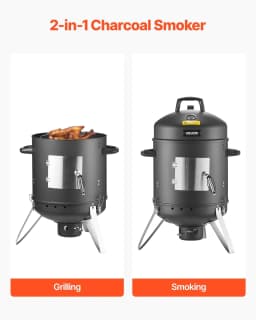 image-VEVOR Charcoal Smoker, 16" Vertical Charcoal BBQ Grill, Coated Steel Barbecue Smoker with 2 Grilling Grates, Thermometer, Air Vents & Removable Ash Tray, Ideal for Backyard Patio Parties Cooking