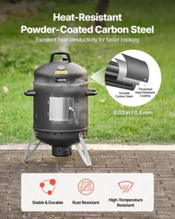image-VEVOR Charcoal Smoker, 16" Vertical Charcoal BBQ Grill, Coated Steel Barbecue Smoker with 2 Grilling Grates, Thermometer, Air Vents & Removable Ash Tray, Ideal for Backyard Patio Parties Cooking