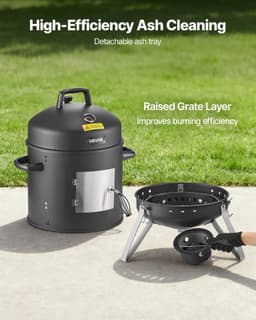 image-VEVOR Charcoal Smoker, 16" Vertical Charcoal BBQ Grill, Coated Steel Barbecue Smoker with 2 Grilling Grates, Thermometer, Air Vents & Removable Ash Tray, Ideal for Backyard Patio Parties Cooking
