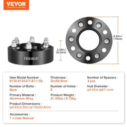 image-VEVOR Wheel Spacers, 2" 6"x5.3" Wheel Adapters, 6 Lug Forged Spacer, 87.1 mm Bore Hubcentric M14 x2 Studs Spacers, Fit for Ford Expedition, F150, Lincoln Navigator, 4 PCS Black