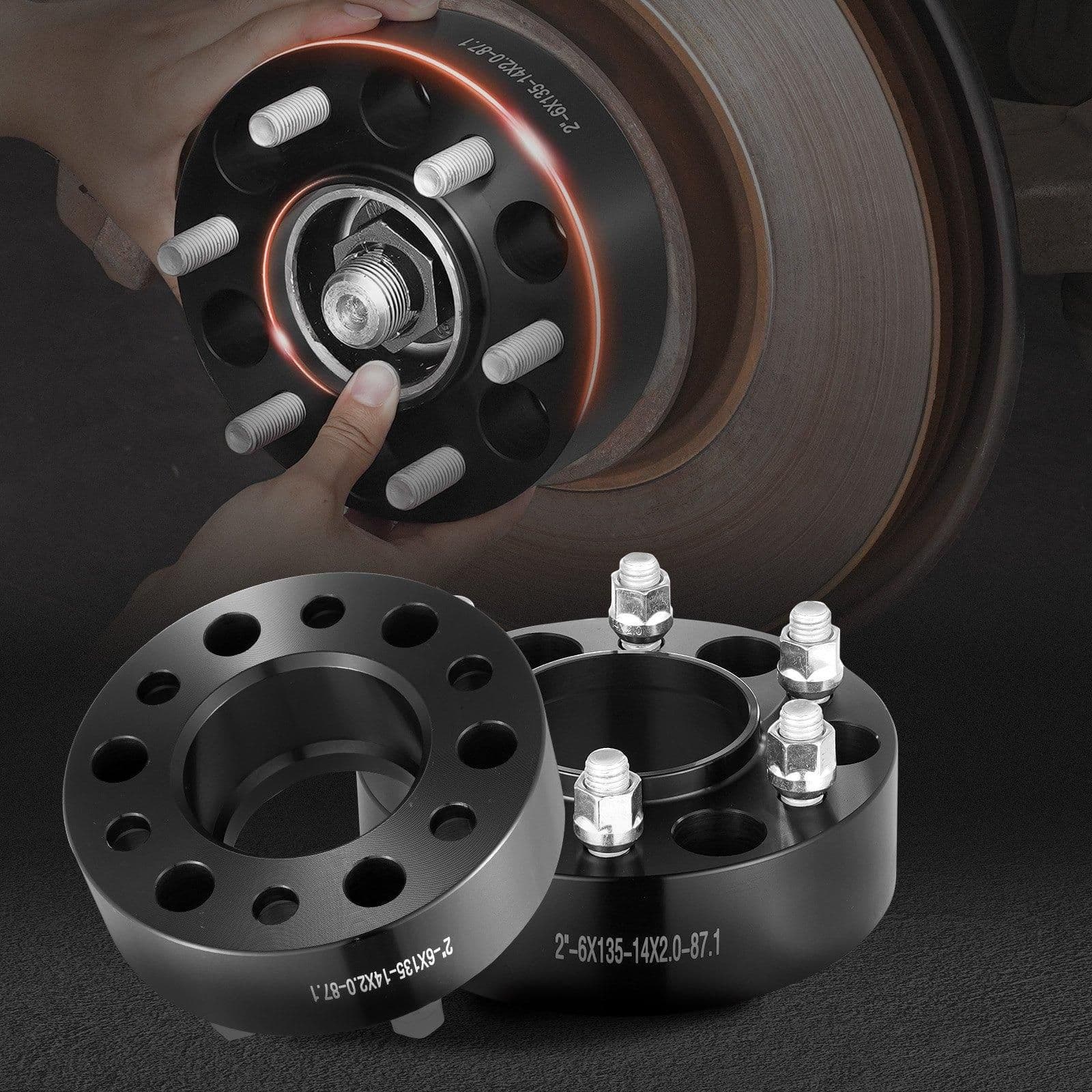 image-VEVOR Wheel Spacers, 2" 6"x5.3" Wheel Adapters, 6 Lug Forged Spacer, 87.1 mm Bore Hubcentric M14 x2 Studs Spacers, Fit for Ford Expedition, F150, Lincoln Navigator, 4 PCS Black
