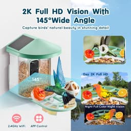 image-VEVOR Smart Bird Feeder with Camera, 2K HD AI Identify 10000+ Bird Species, Solar-Powered Bird Watching Camera with Auto Capture & Instant Notify, Wireless Outdoor Gift for Bird Lover (3 Solar Panels)