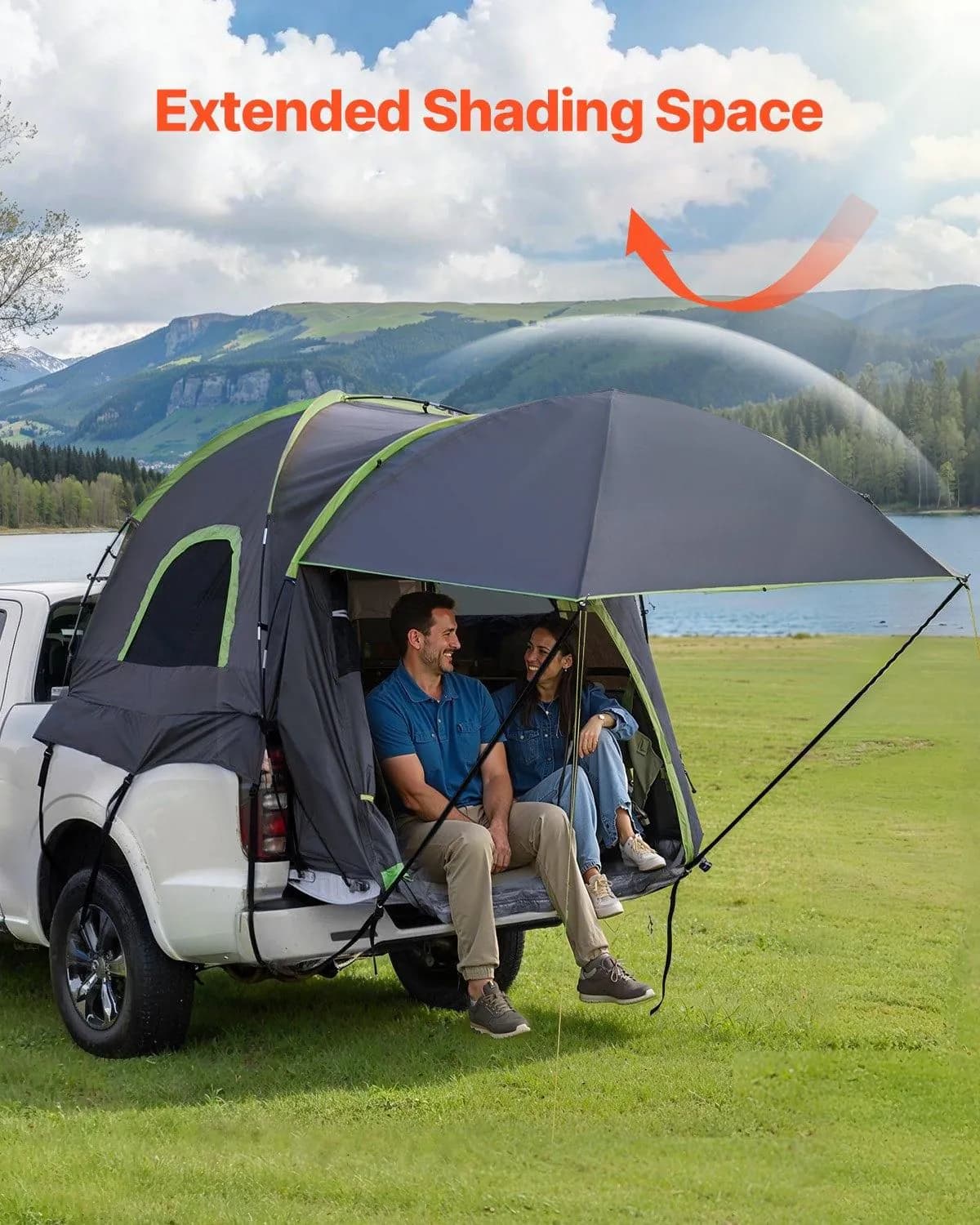 image-VEVOR Pickup Truck Tent, Fits 5.0-5.2 ft Truck Tents for Camping, Waterproof PU2000 mm 2-3 Person Sleeping Truck Bed Tent, Sturdy Truck Bed Camper Shell with Expandable Awning, Rainfly, Storage Bag
