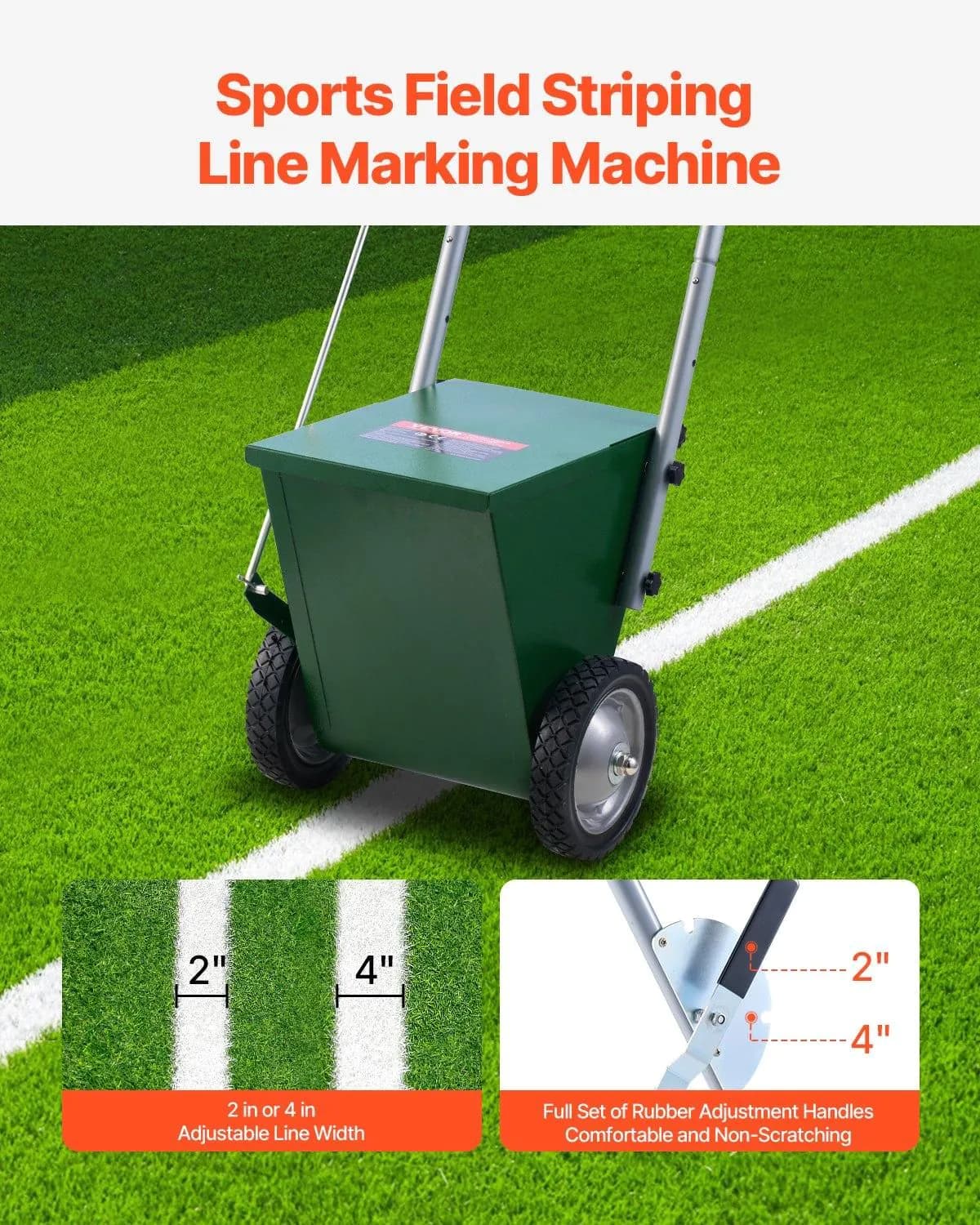 image-VEVOR Dry Line Marker, 2-Wheel, 2 or 4 in Lines, Field Dry Line Chalker, Adjustable Line Marker, with Rubber Adjustment Handle, 25 lbs Large Powder Capacity, for Baseball and Softball Infield, Green