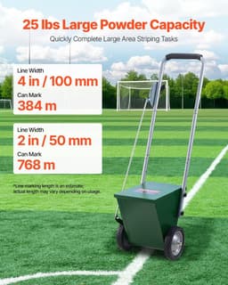 image-VEVOR Dry Line Marker, 2-Wheel, 2 or 4 in Lines, Field Dry Line Chalker, Adjustable Line Marker, with Rubber Adjustment Handle, 25 lbs Large Powder Capacity, for Baseball and Softball Infield, Green