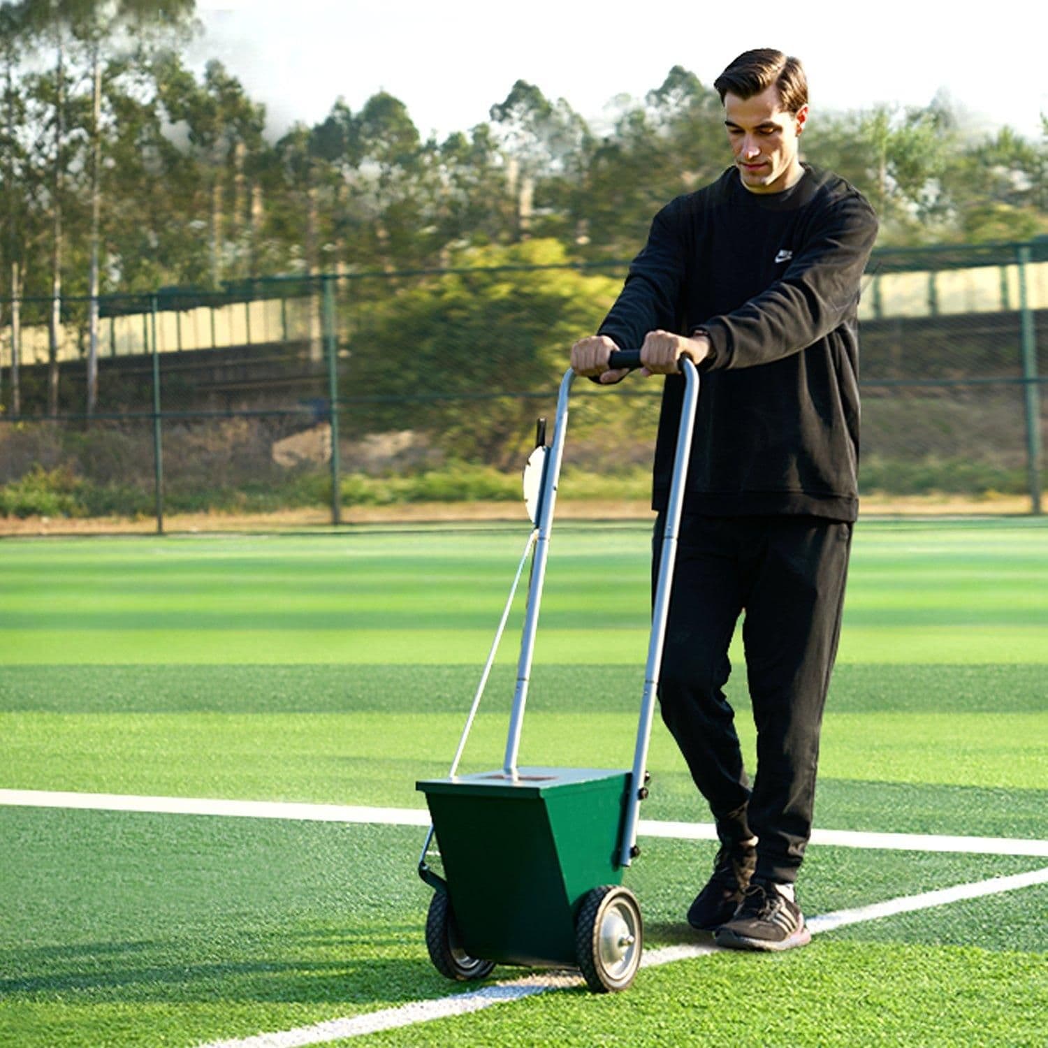 image-VEVOR Dry Line Marker, 2-Wheel, 2 or 4 in Lines, Field Dry Line Chalker, Adjustable Line Marker, with Rubber Adjustment Handle, 25 lbs Large Powder Capacity, for Baseball and Softball Infield, Green