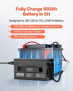 image-VEVOR 36V 18A Lithium Battery Charger, 43.8V, AC-DC LiFePO4 Smart Charger, with Anderson Connector, LED Indicator, 0V Activation, for Lithium LiFePO4 Deep Cycle Rechargeable Batteries of Boat, RV