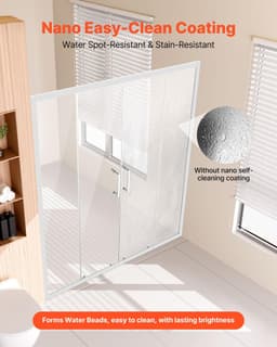 image-VEVOR Semi-frameless Shower Door, 57.8-59 W x 70 H in, Double Sliding Glass Door with 1/4 in(6mm) Clear Tempered Glass, Waterproof Shatterproof NANO Stainproof with Stainless Steel Hardware, Chrome