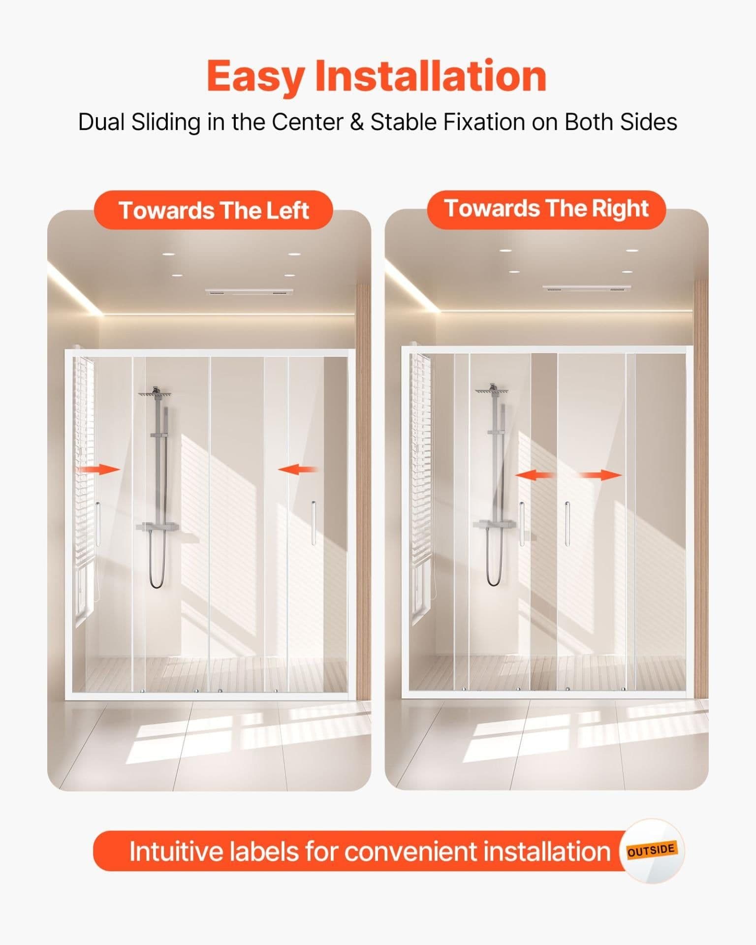 image-VEVOR Semi-frameless Shower Door, 57.8-59 W x 70 H in, Double Sliding Glass Door with 1/4 in(6mm) Clear Tempered Glass, Waterproof Shatterproof NANO Stainproof with Stainless Steel Hardware, Chrome
