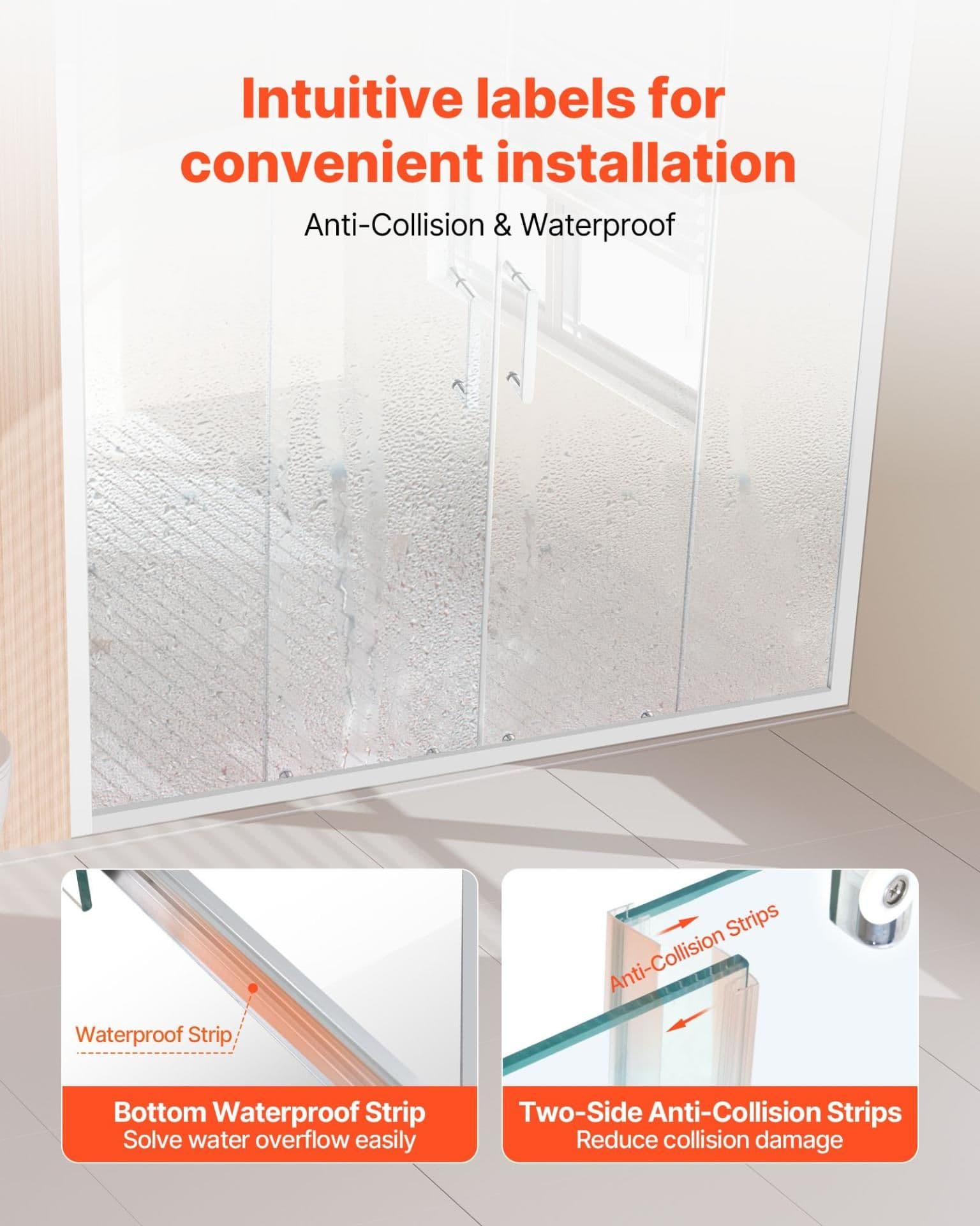 image-VEVOR Semi-frameless Shower Door, 57.8-59 W x 70 H in, Double Sliding Glass Door with 1/4 in(6mm) Clear Tempered Glass, Waterproof Shatterproof NANO Stainproof with Stainless Steel Hardware, Chrome