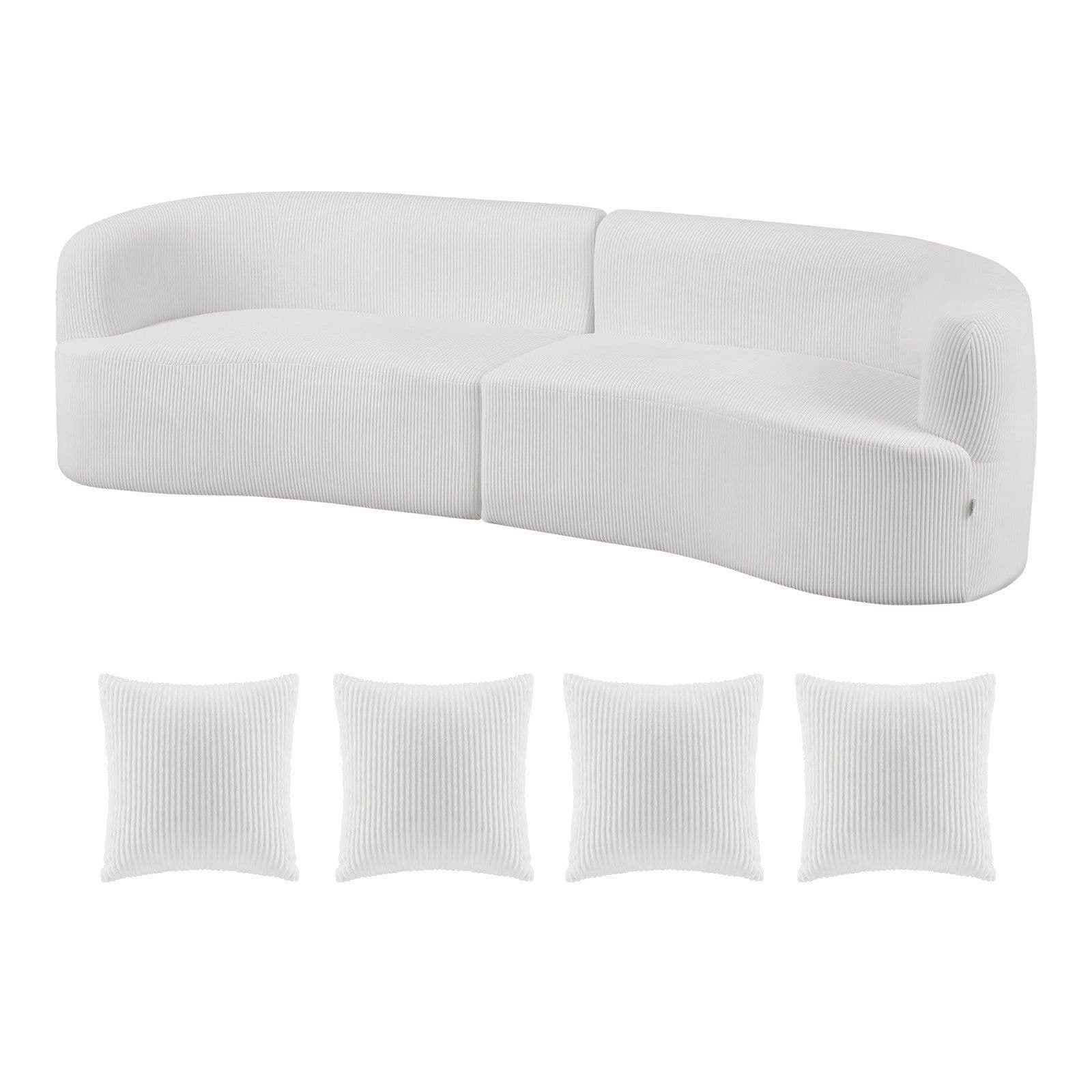 image-VEVOR Luxury Modern Cloud Plush Sectional Sofa, 112" Curved Modular Couch with 4 Pillows - Oversized Deep Seat Corduroy Fabric for Living Room, Apartment, Office, No Assembly Needed, White