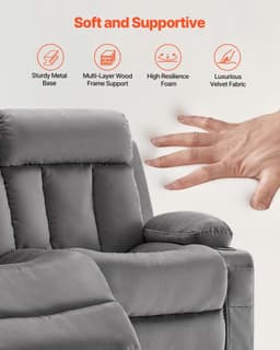 image-VEVOR Loveseat Recliner Sofa, Power Reclining Couch with Heating and Massage, Soft Velvet Electric Recliner Sofa with USB Ports, Cup Holders andSideBags, Dual Loveseat Chair for Living Room, Grey