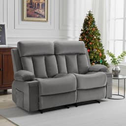 image-VEVOR Loveseat Recliner Sofa, Power Reclining Couch with Heating and Massage, Soft Velvet Electric Recliner Sofa with USB Ports, Cup Holders andSideBags, Dual Loveseat Chair for Living Room, Grey