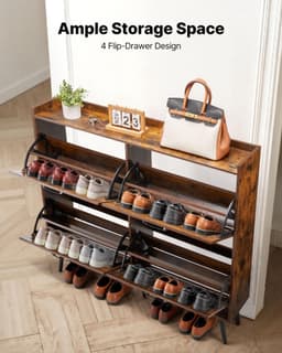 image-VEVOR Shoe Cabinet with 4 Flip Drawers, Farmhouse Shoes Storage Cabinet with Wood Legs and Anti-Tipping Device, Freestanding Shoe Organizer Ideal for Entryway, Hallway, Bedroom, Living Room, Brown